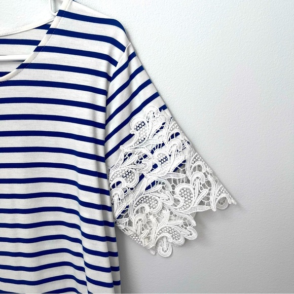 Tommy Hilfiger Blue and White Striped Dress with Lace Design Size Medium - Picture 2 of 7